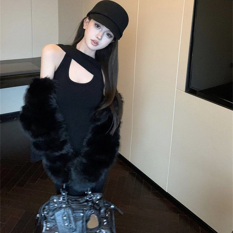 【Set】ファージャケット+ワンピース セット Z7923