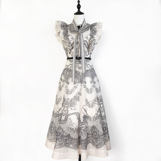 【Set】フリルブラウス×ロングスカートセット N3073