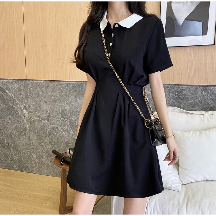【dress】美人度アップ韓国系レトロスウィートPOLOネックワンピース