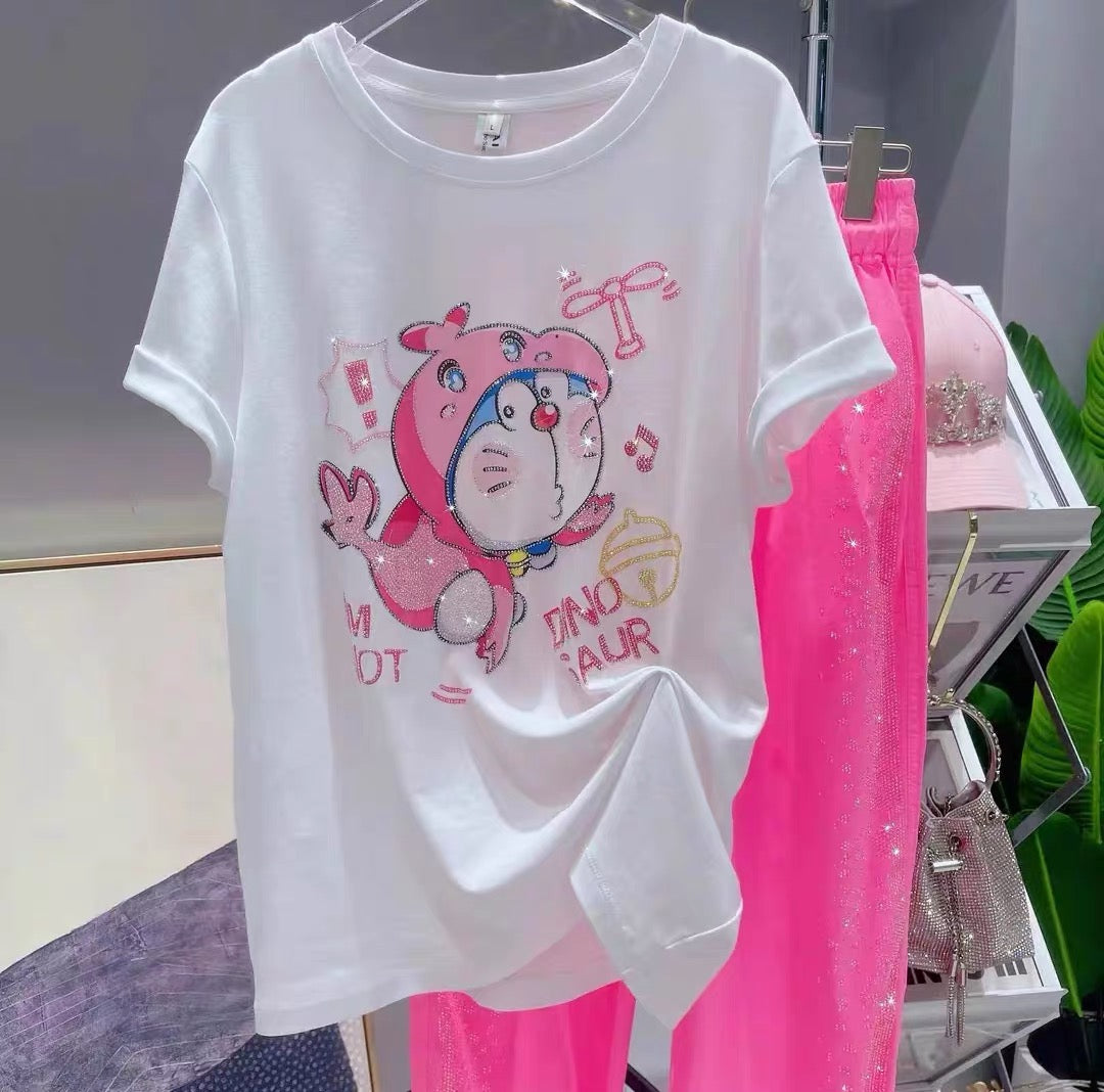 【Tops】可愛いキャラクター半袖Tシャツ T0261