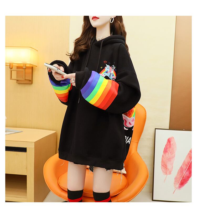 【tops】カートゥーンプリントカラーマッチングパーカー2色