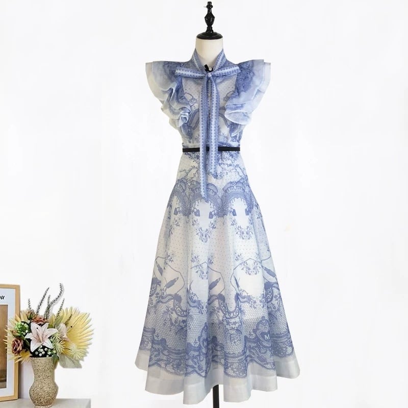 【Set】フリルブラウス×ロングスカートセット N3073