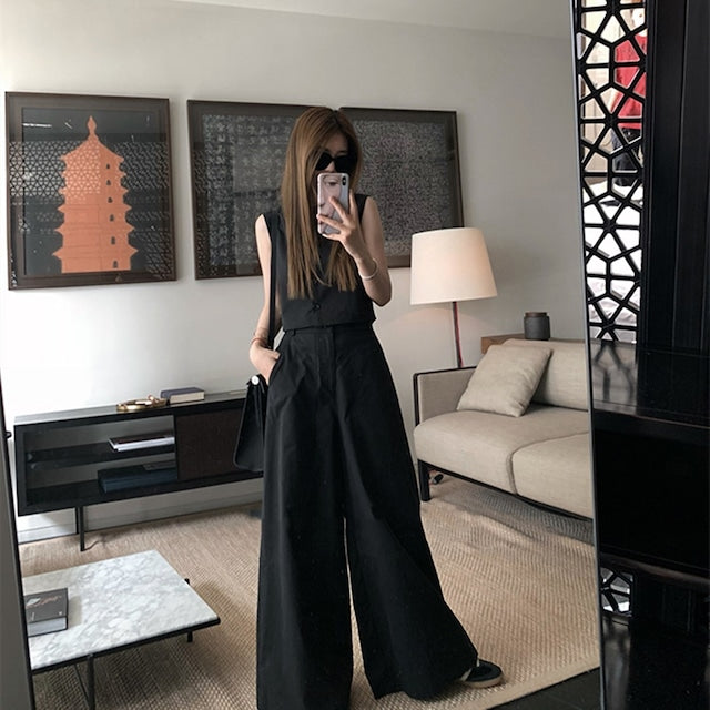 【Set】予約通販~2WAYノースリーブトップス×ワイドパンツセット W11809