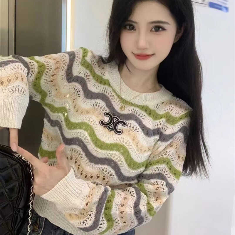 【Tops】春秋配色ニット W13336