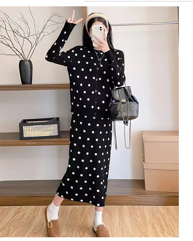 【Set】ドット柄ニット2点セット W14108