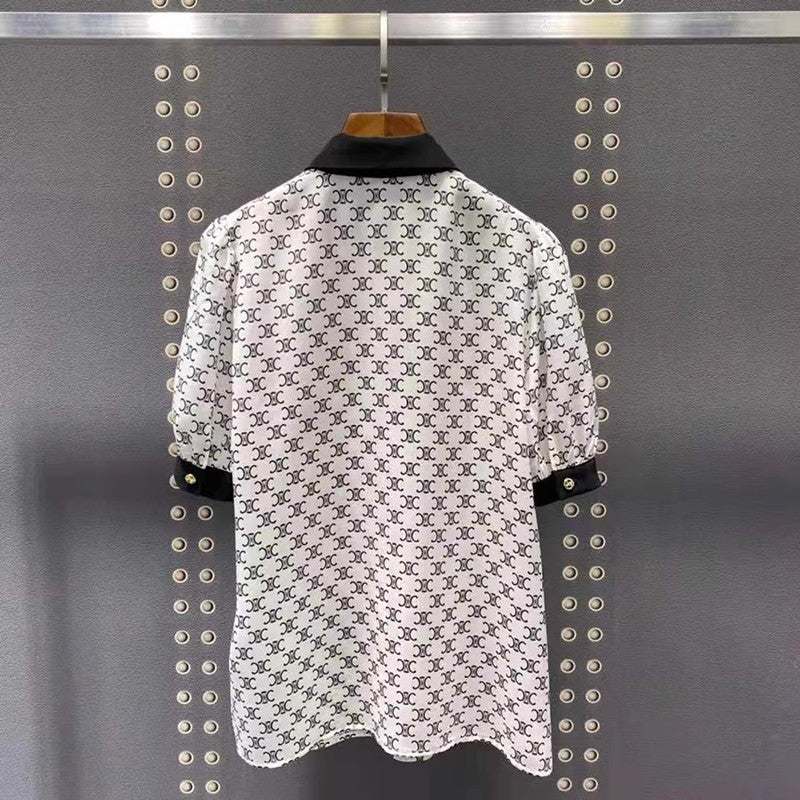 【Tops】オフィス通勤プリントブラウス W13104