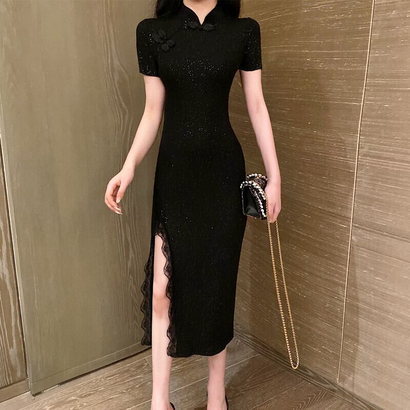 【dress】美人度アップ!韓国系スリットセクシーレースガーリッシュチャイナドレス
