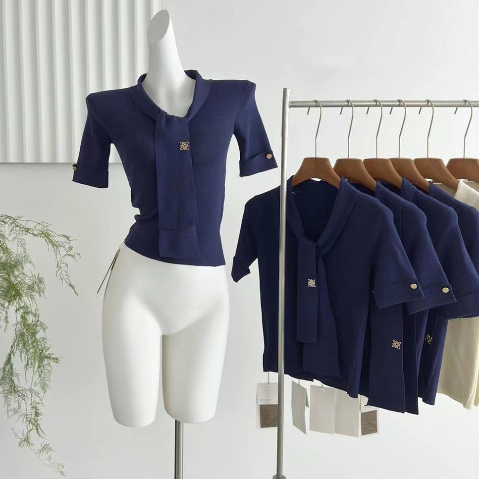 【Tops】デザイン感ニット半袖 W12692