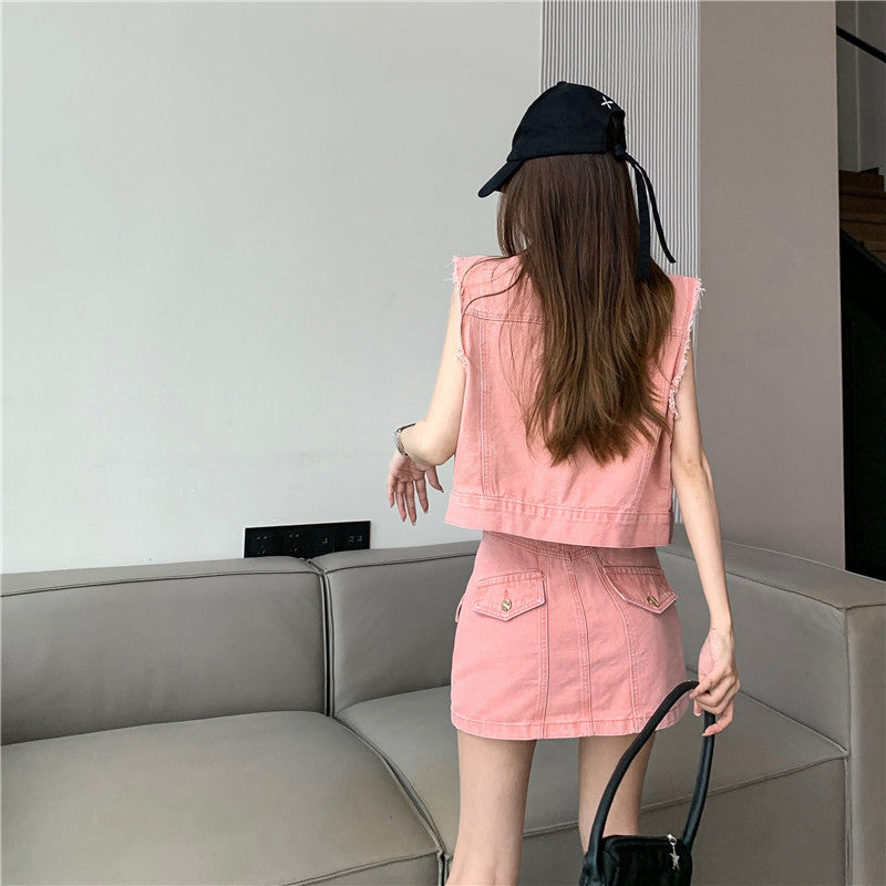 【Set】ベスト×スカートデニムセット W11938