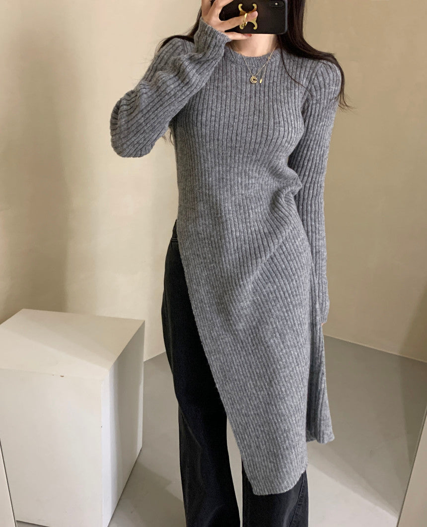 【Dress】スリット入りニットワンピース W13471