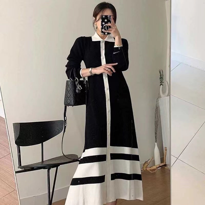 【Dress】配色ニットワンピース W10389