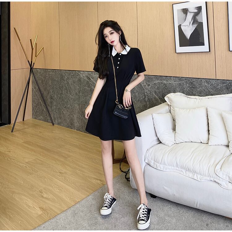 【dress】美人度アップ韓国系レトロスウィートPOLOネックワンピース