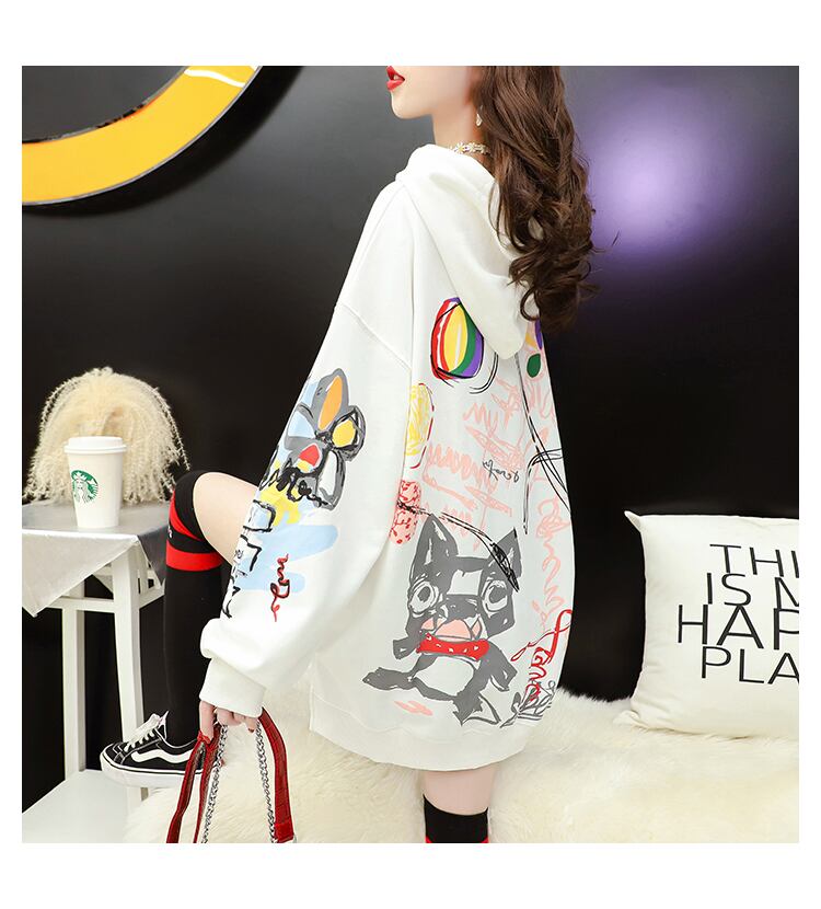 【tops】元気いっぱい大人可愛いカートゥーンパーカーゆったり2色