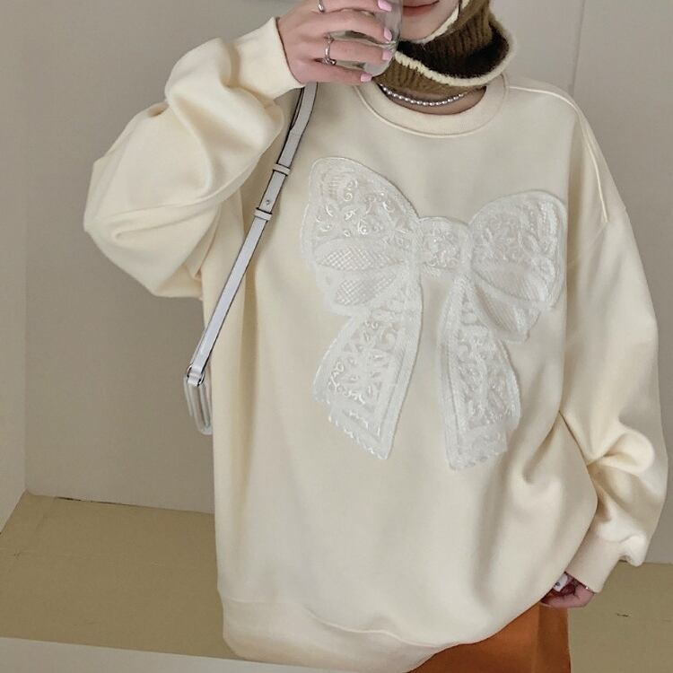 【tops】リボン柄スウェット T0126