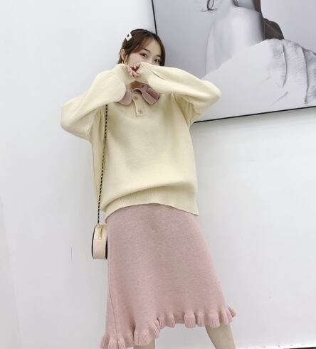 【set】韓国ガーリッシュペプラムスカーセーター2点セット