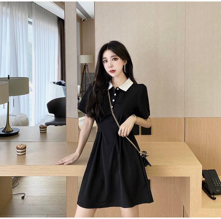 【dress】美人度アップ韓国系レトロスウィートPOLOネックワンピース