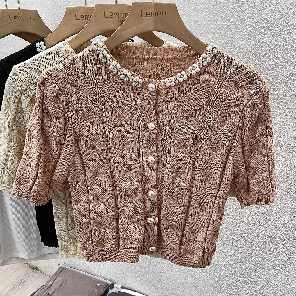 【outer】半袖パールニットカーデ M21875