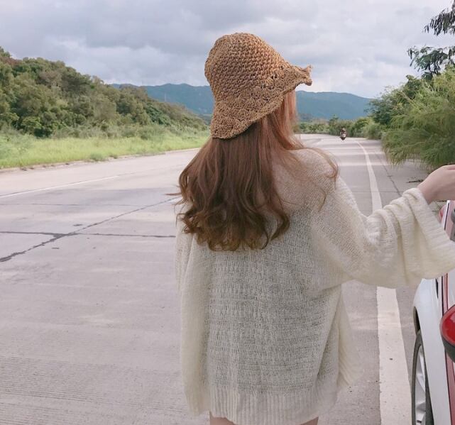 【outer】森ガール薄さニットカーディガン切り替えゆったり2色