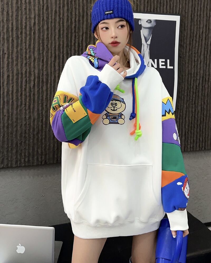 【tops】配色プリントフーディー T0144