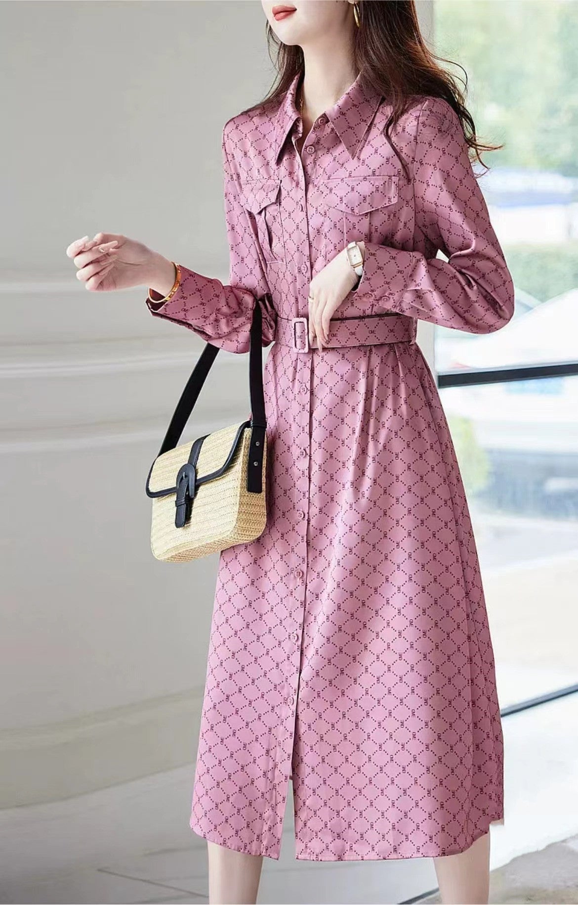 【Dress】プリントシャツワンピース W9320