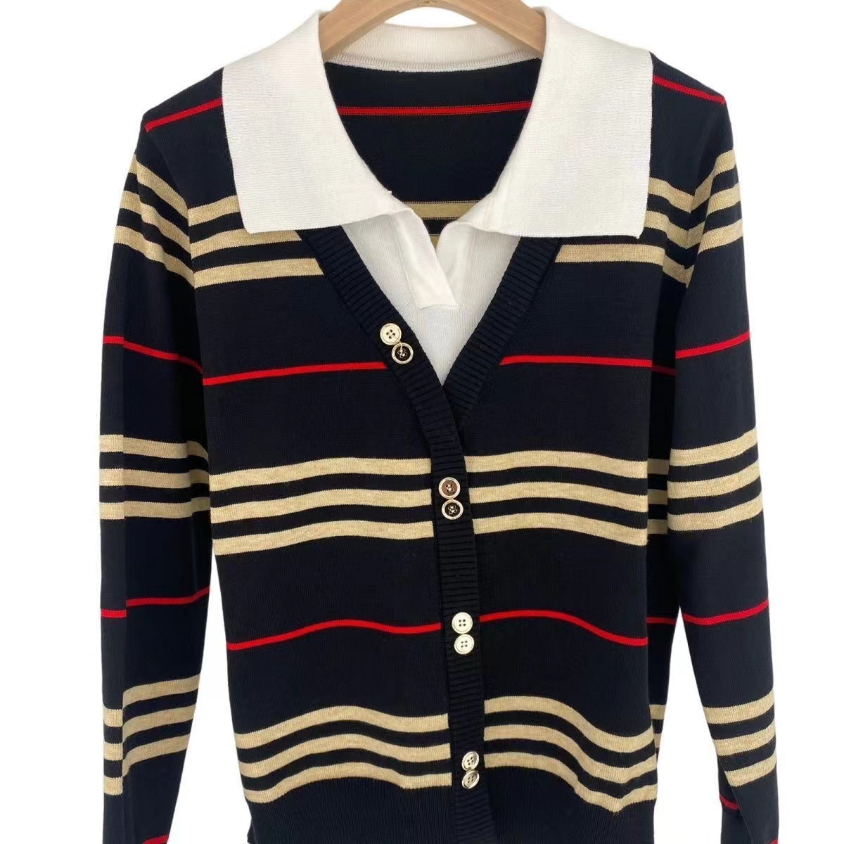 【Tops】フェイクレイヤードニットセーター W14224