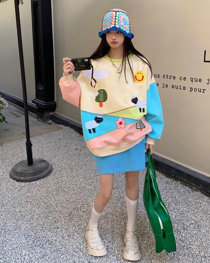 【tops】配色プリントスウェット W10547