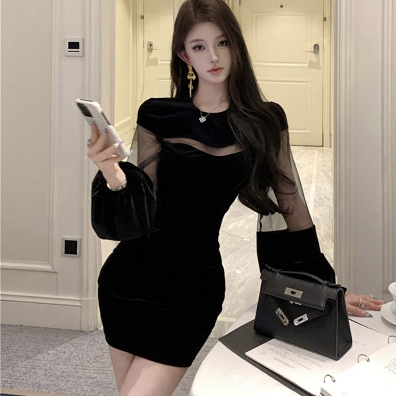 【Dress】チュールドッキングミニワンピース N2952