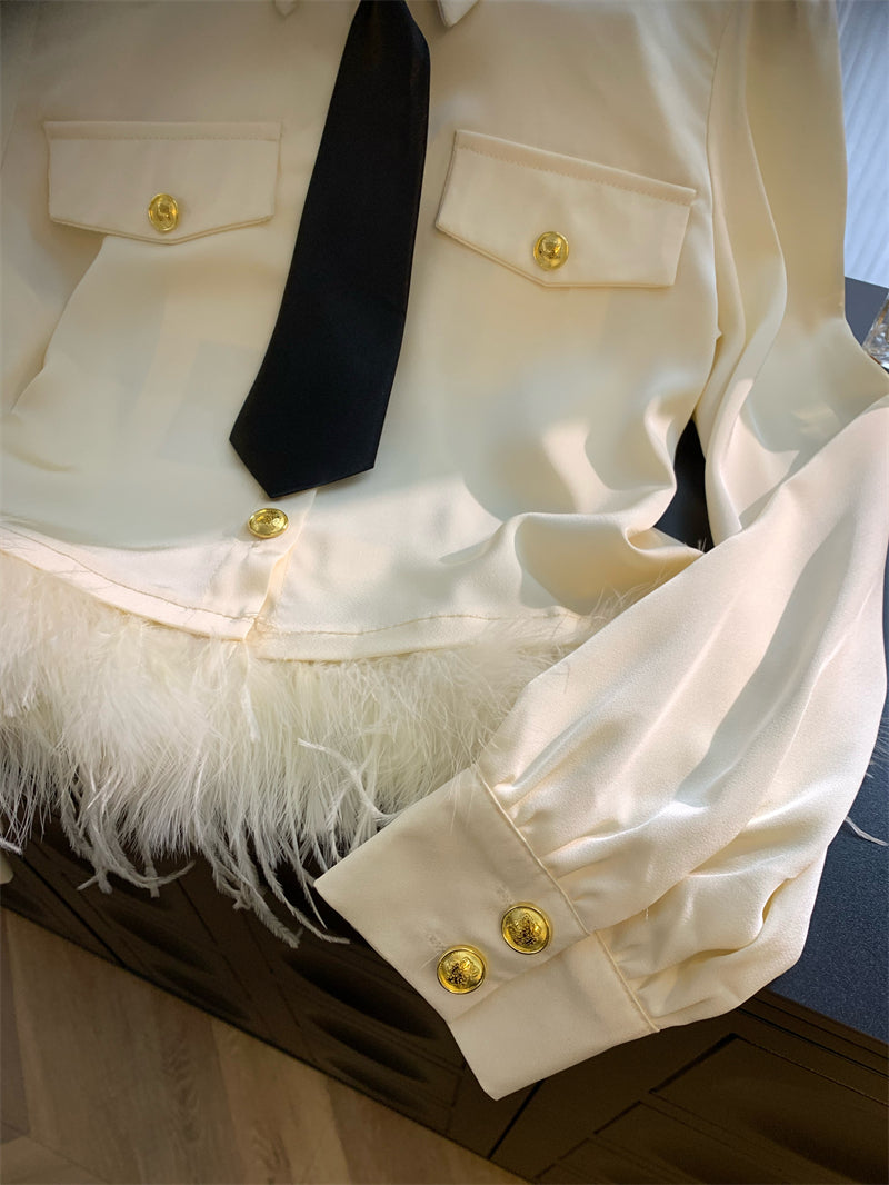 【Tops】高級感ファーシャツ W13456