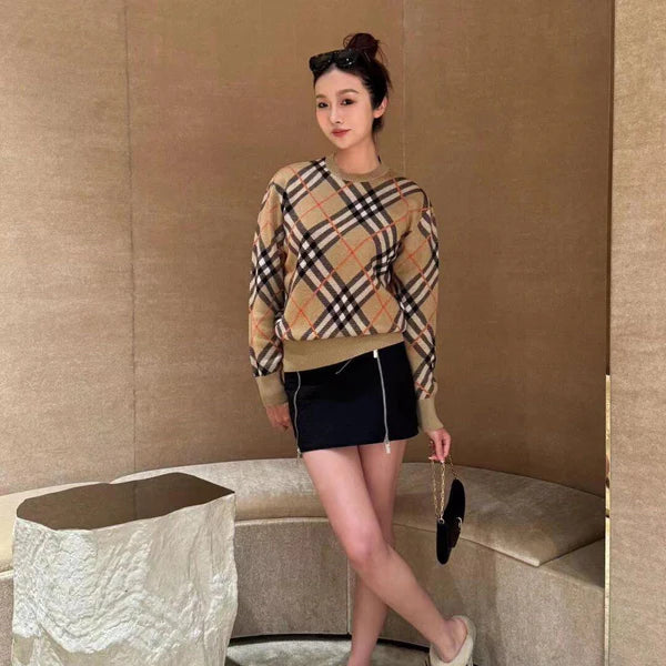 【Tops】ラウンドネック長袖ニットセーター W14223