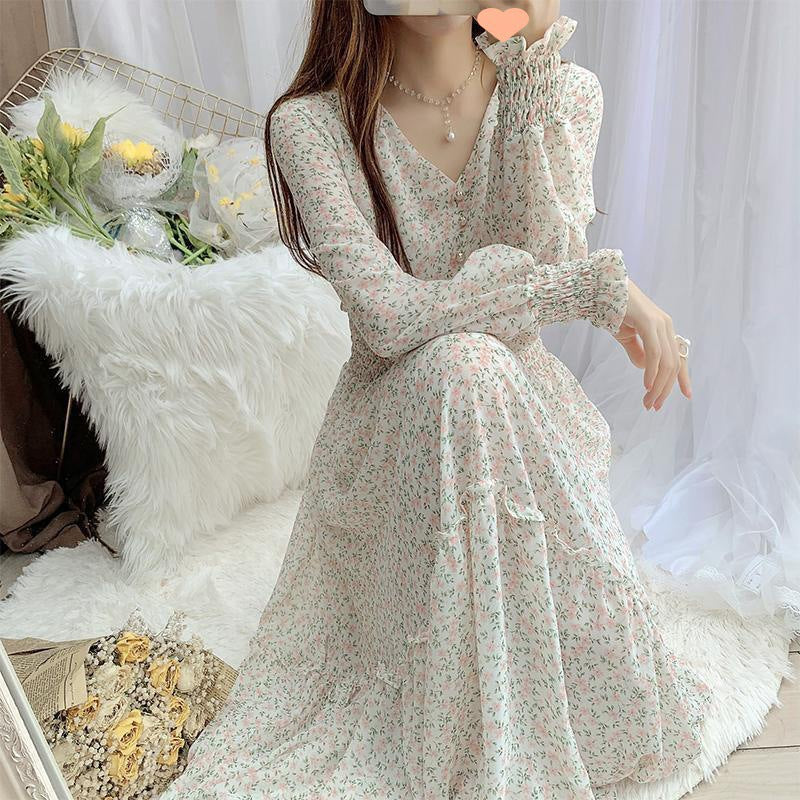 【Dress】ロング丈花柄ワンピース T0592