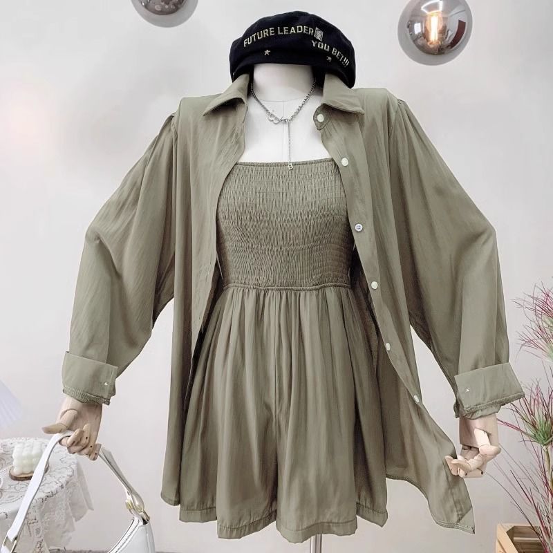 【Set】無地2点セット UVカットシャツ+ロンパース T0618