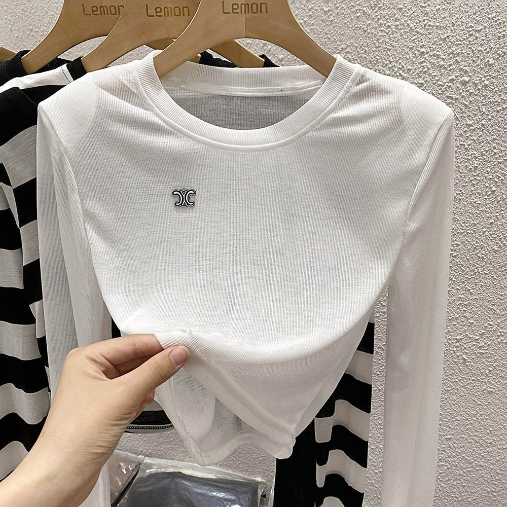 【Tops】肩パッド入り長袖Tシャツ T0350