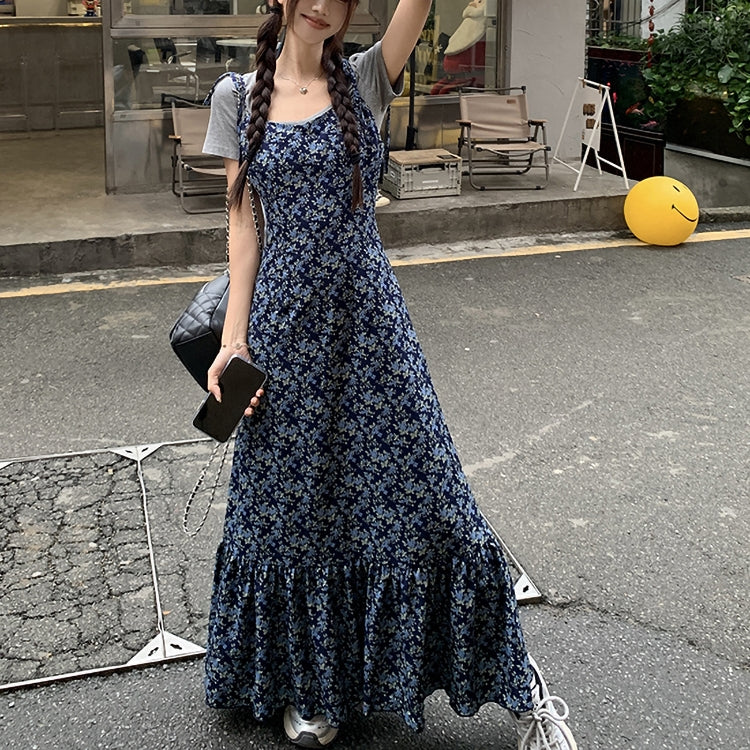 【Set】花柄キャミソールワンピース+Tシャツ2点セット T0650