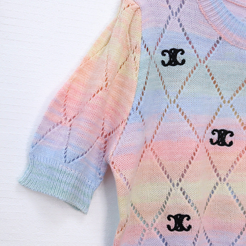 【Tops】カラフルジャカードニットトップス T0881