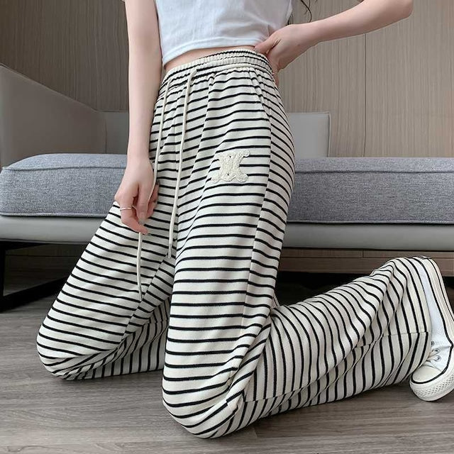 【Bottoms】新作アイテム~ロゴ刺繍ボーダー柄ワイドパンツ Z-6489