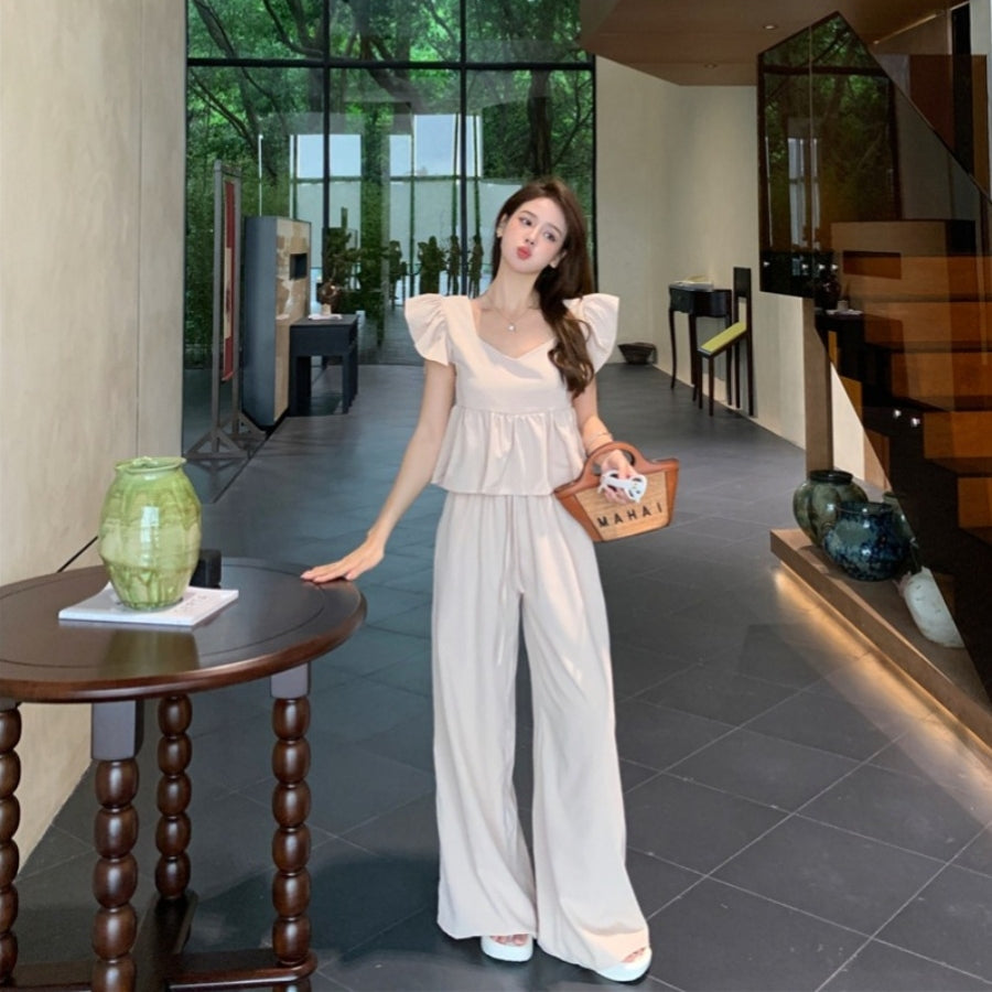 【Set】フライングスリーブトップ+カジュアルパンツ2点セット T0659