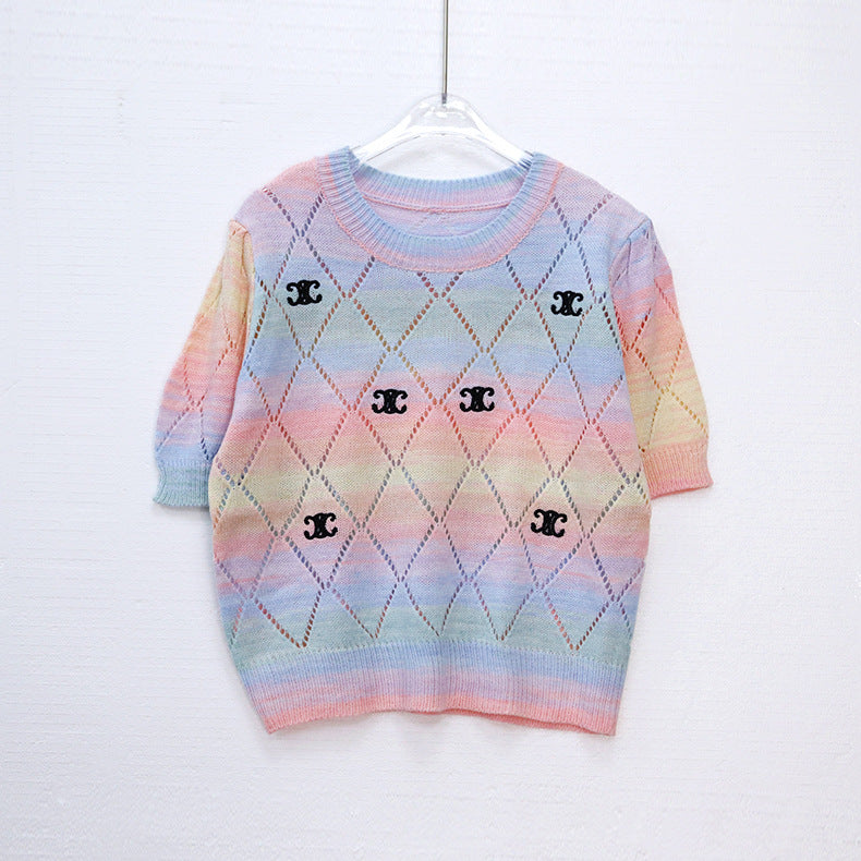 【Tops】カラフルジャカードニットトップス T0881