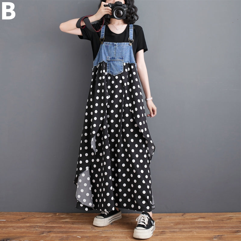 【Dress】デニム切り替えサロペットワンピース T01076
