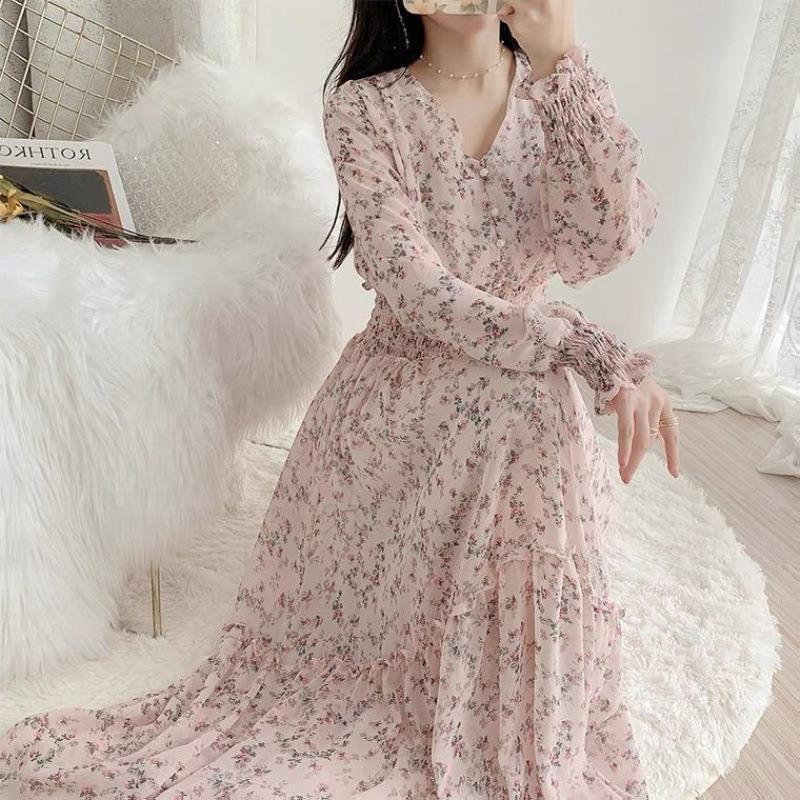 【Dress】ロング丈花柄ワンピース T0592
