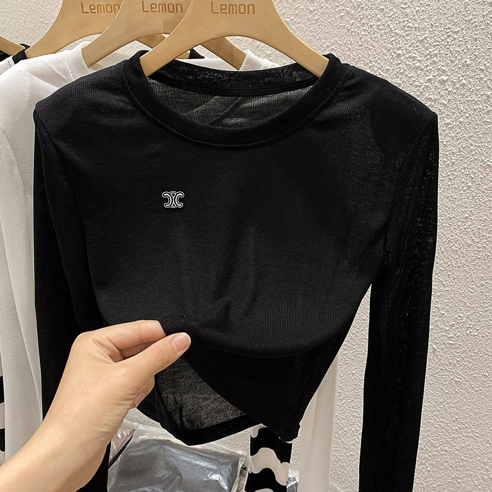 【Tops】肩パッド入り長袖Tシャツ T0350