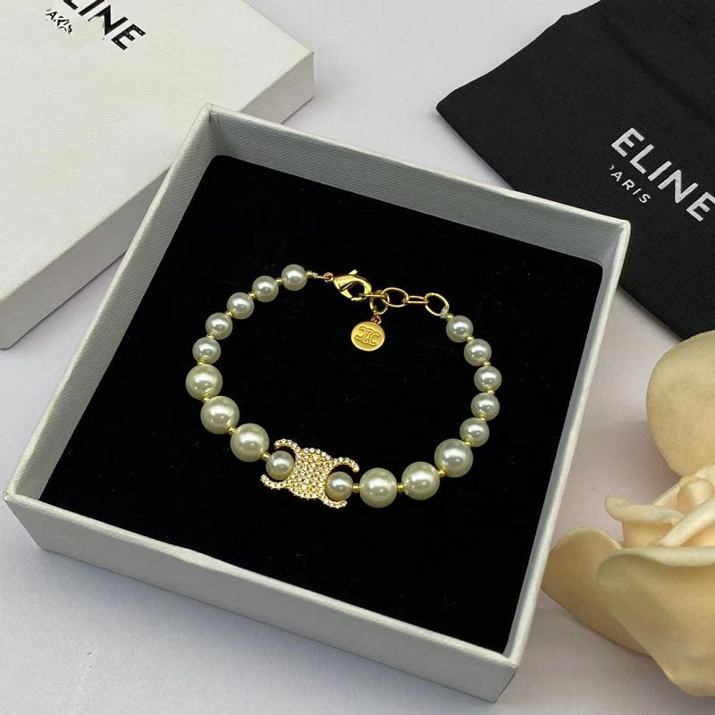 【雑貨】パールパッチワークデザインブレスレット T0800