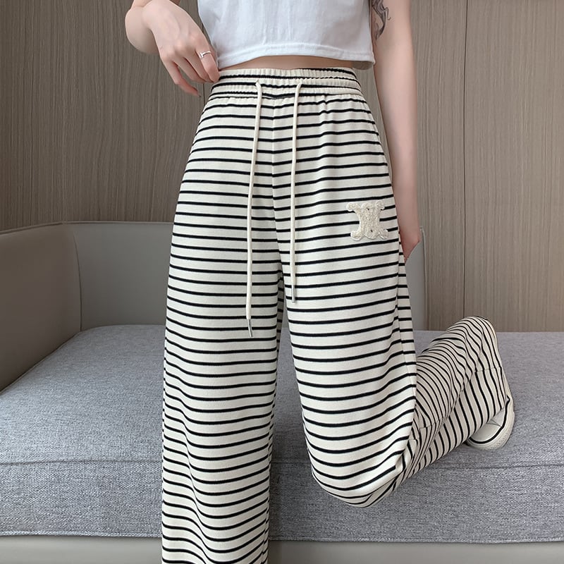 【Bottoms】新作アイテム~ロゴ刺繍ボーダー柄ワイドパンツ Z-6489
