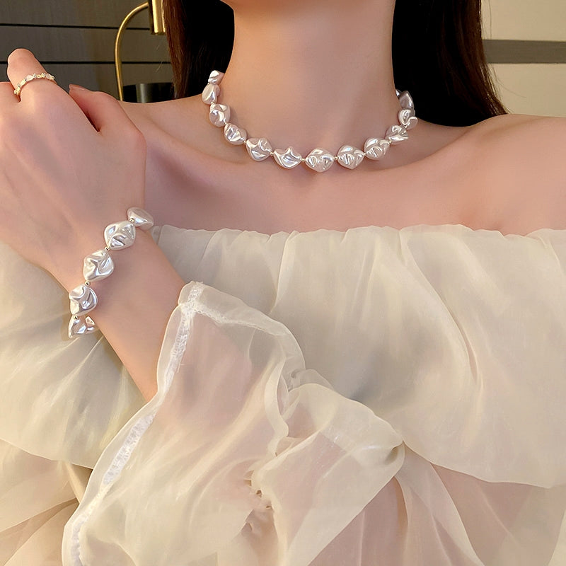 【雑貨】バロックイレギュラーパールブレスレット+ネックレス2点セット T0345