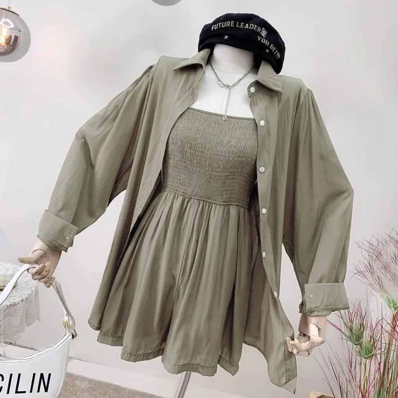 【Set】無地2点セット UVカットシャツ+ロンパース T0618