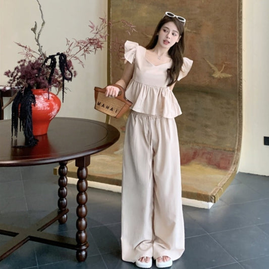 【Set】フライングスリーブトップ+カジュアルパンツ2点セット T0659