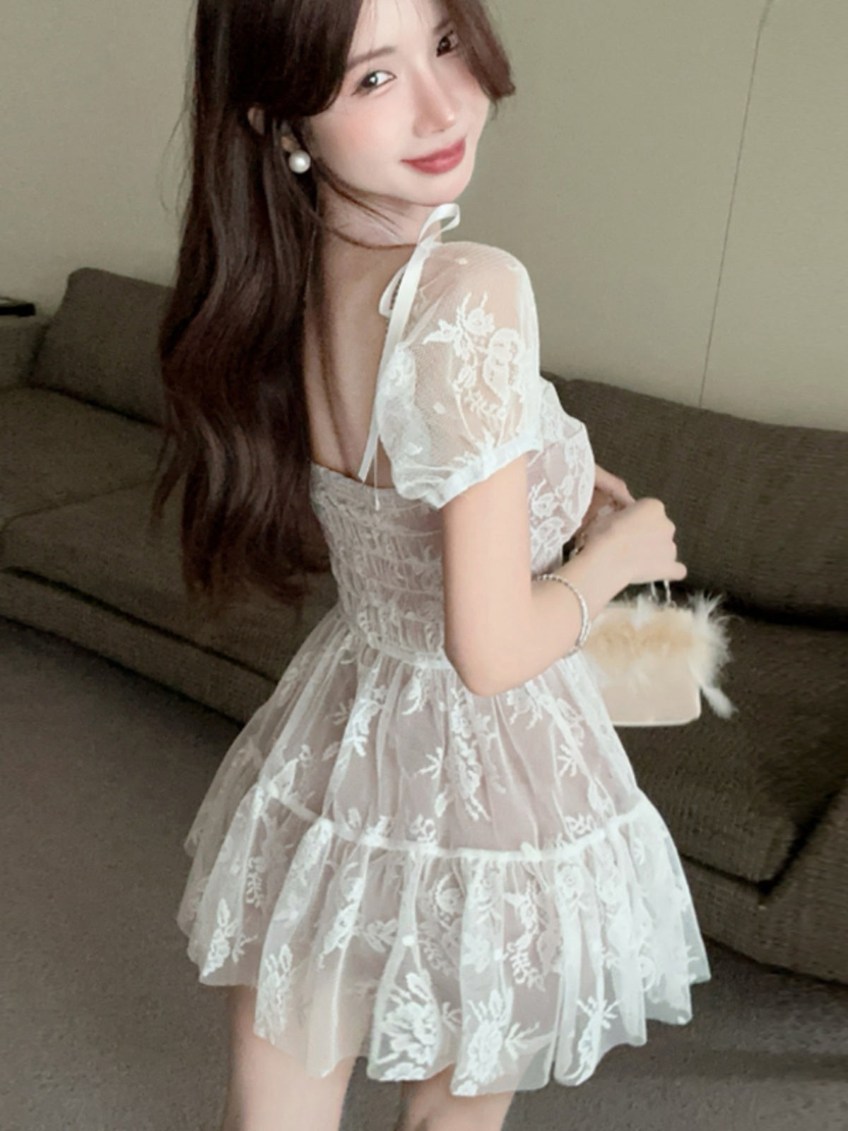 【Dress】レース切り替えワンピース T0683