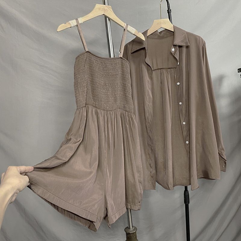 【Set】無地2点セット UVカットシャツ+ロンパース T0618