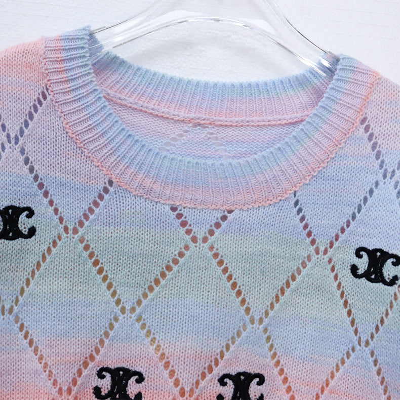 【Tops】カラフルジャカードニットトップス T0881