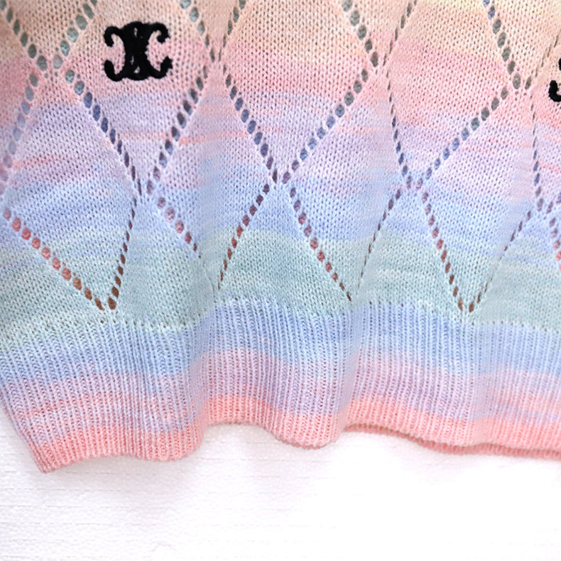 【Tops】カラフルジャカードニットトップス T0881