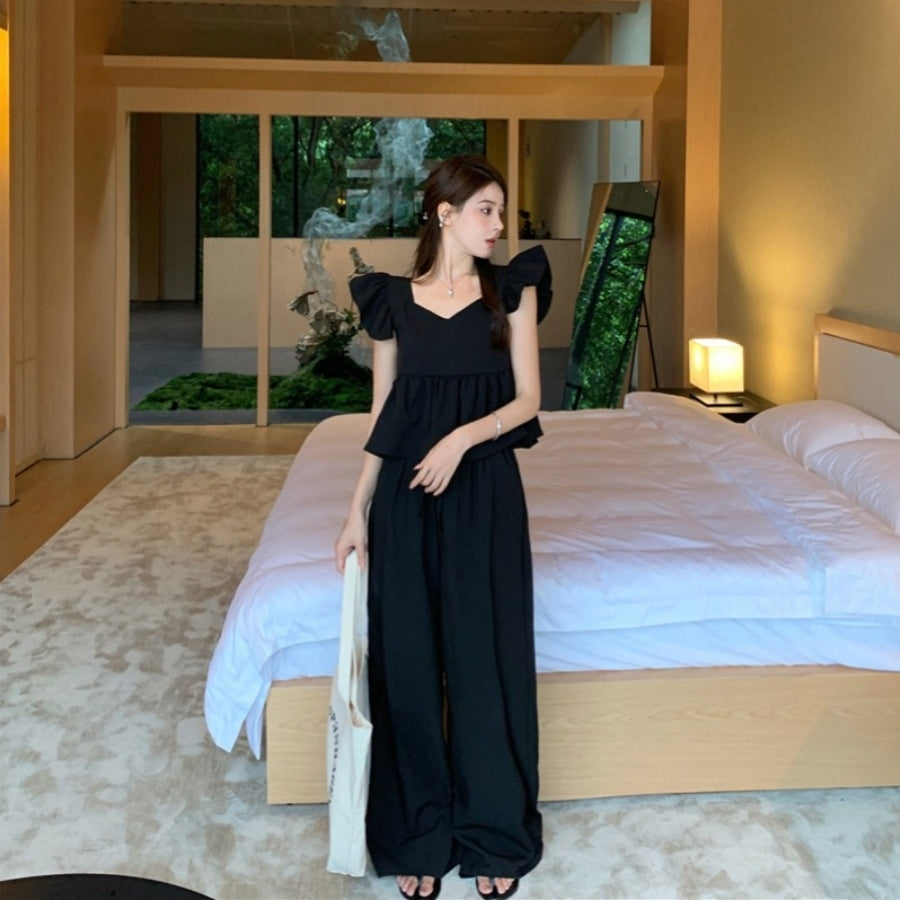 【Set】フライングスリーブトップ+カジュアルパンツ2点セット T0659